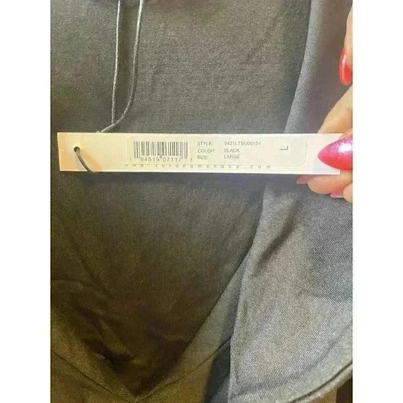 NWT Susana Monaco Short Sleeve Plunging V-Neck Flutter Bodysuit Black Size L - Picture 8 of 10